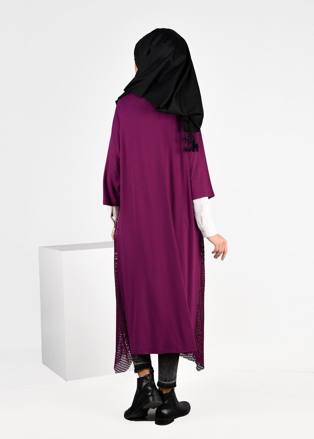 Tesettür giyim MOR FİLE DETAYLI ÖRME HIRKA 4871 