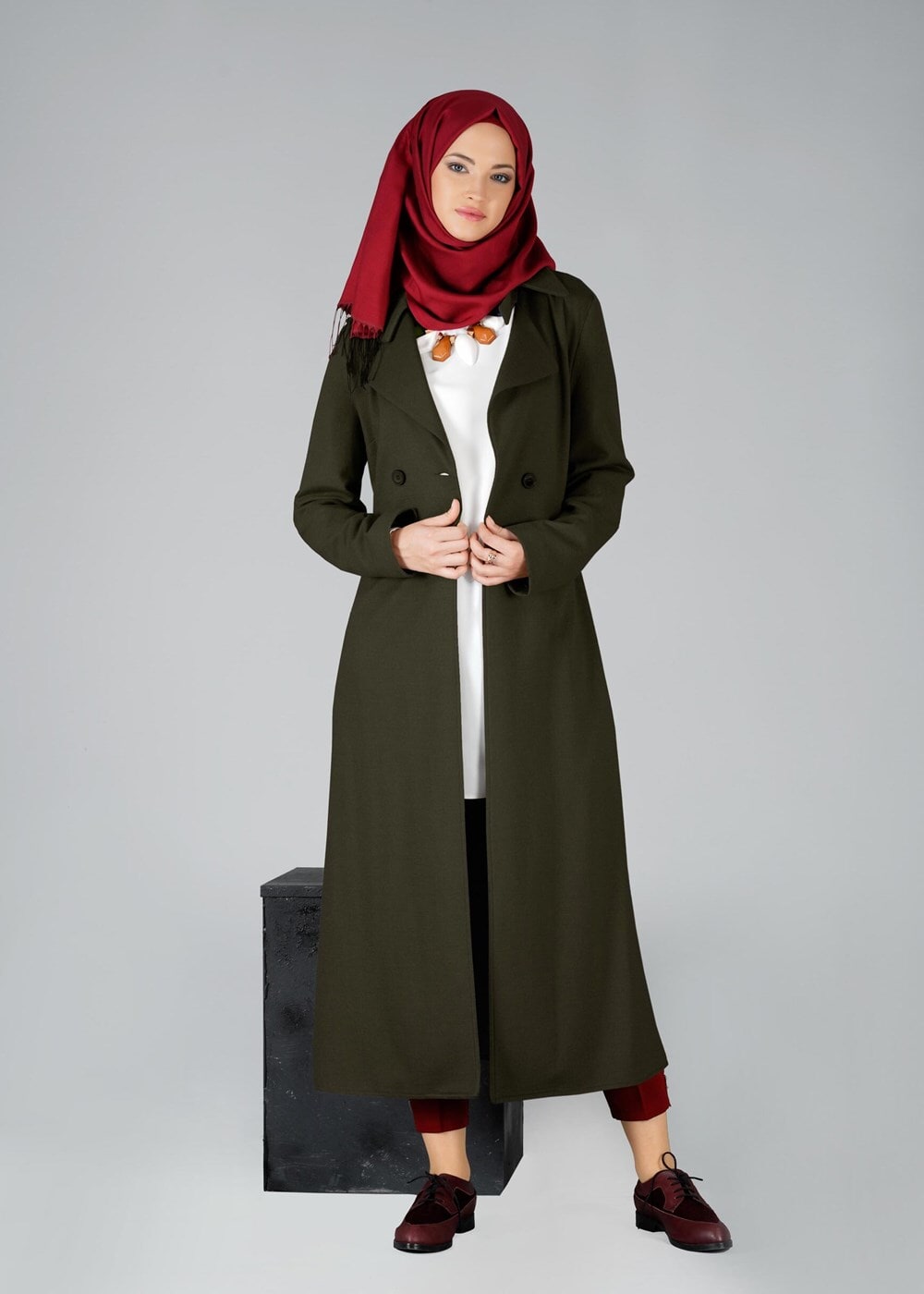 Tesettür giyim HAKİ DÜĞMELİ KRUVAZE CEKET 4876 