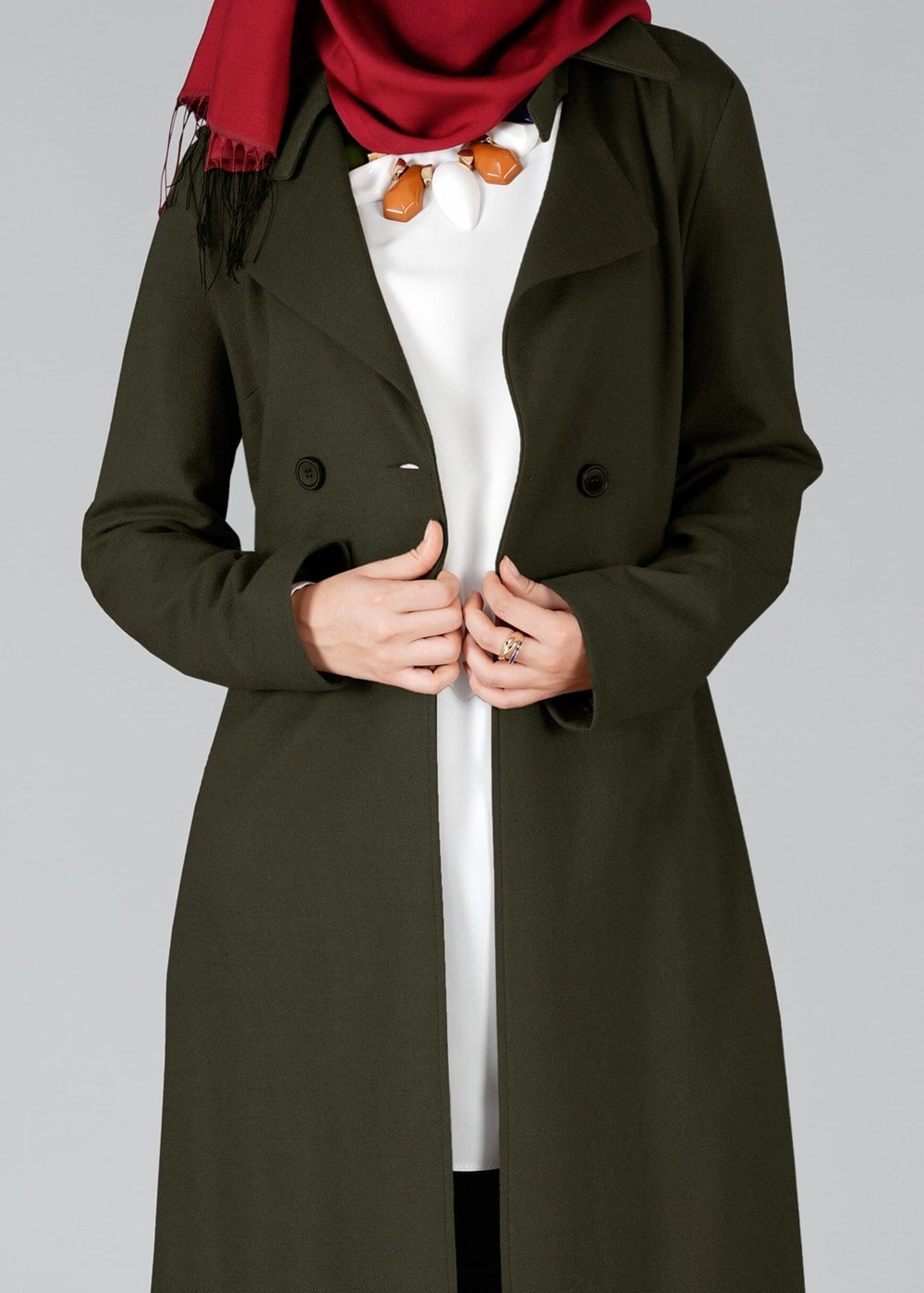 Tesettür giyim HAKİ DÜĞMELİ KRUVAZE CEKET 4876 