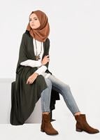 Tesettür giyim HAKİ ASİMETRİK KESİM SALAŞ TUNİK 4886 