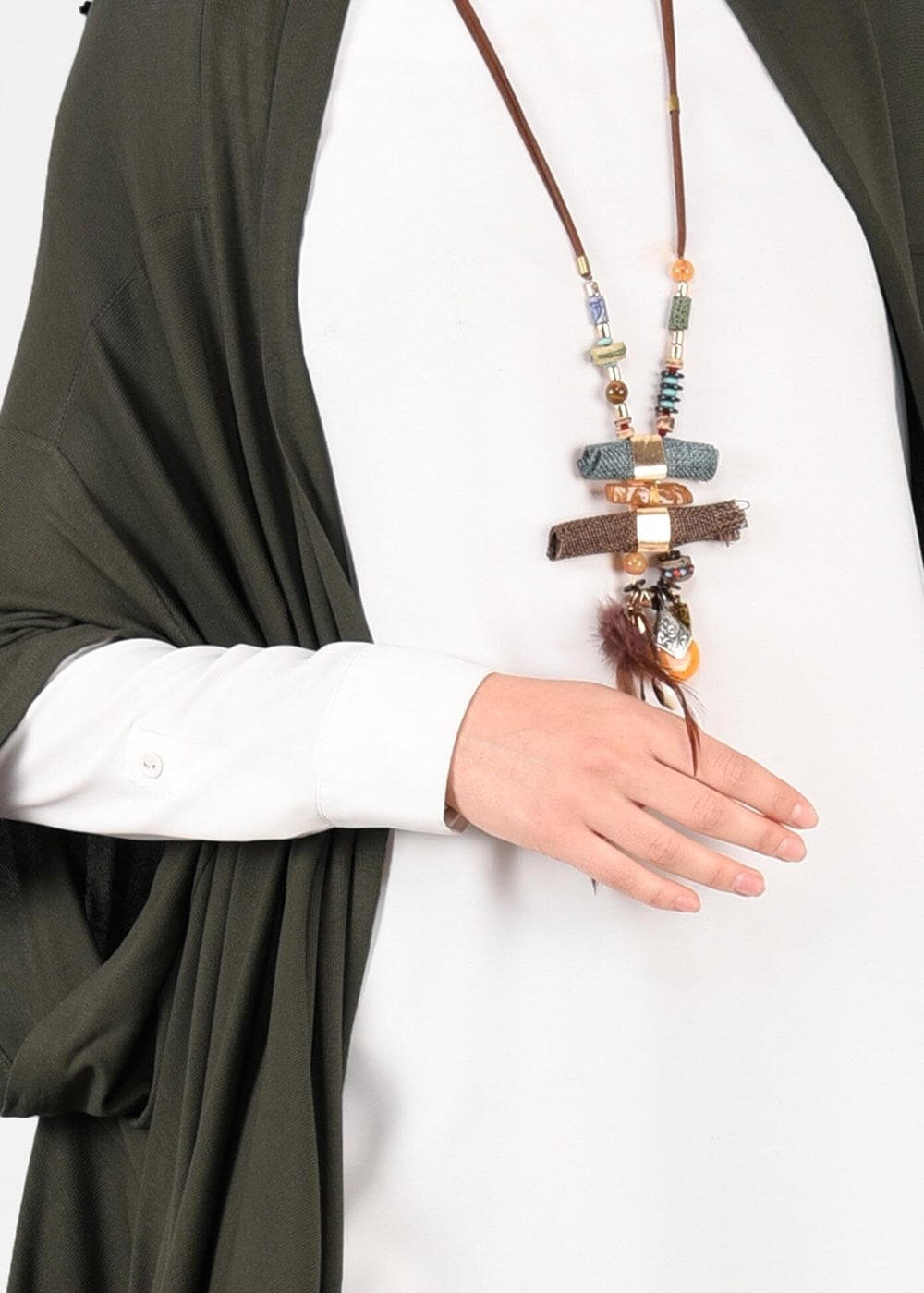 Tesettür giyim HAKİ ASİMETRİK KESİM SALAŞ TUNİK 4886 