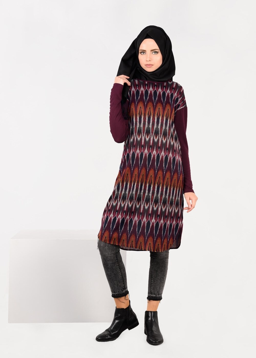 Tesettür giyim KAHVE DESENLİ SALAŞ TUNİK 4917 