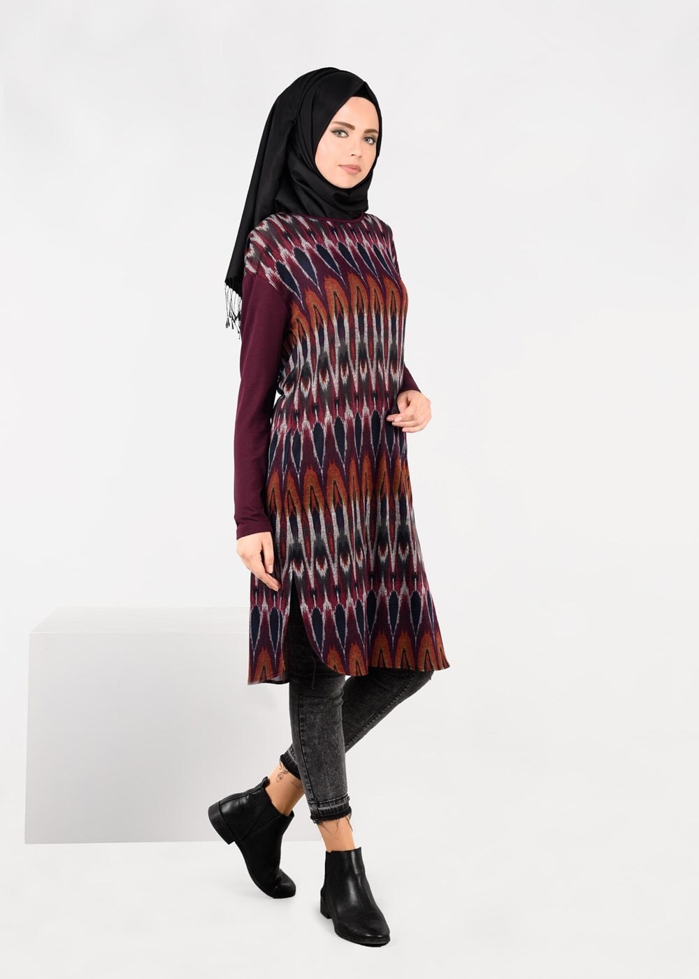 Tesettür giyim KAHVE DESENLİ SALAŞ TUNİK 4917 