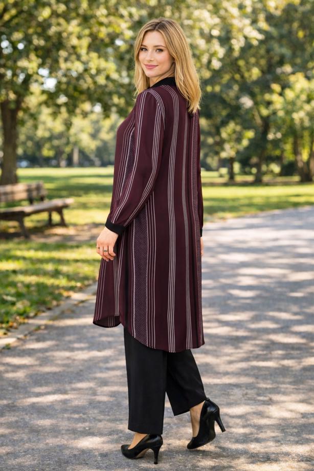 Vêtements hijab ROUGE BORDEAUX TUNIQUE À POIS À RAYURES 4923  - TRENDTESETTÜR