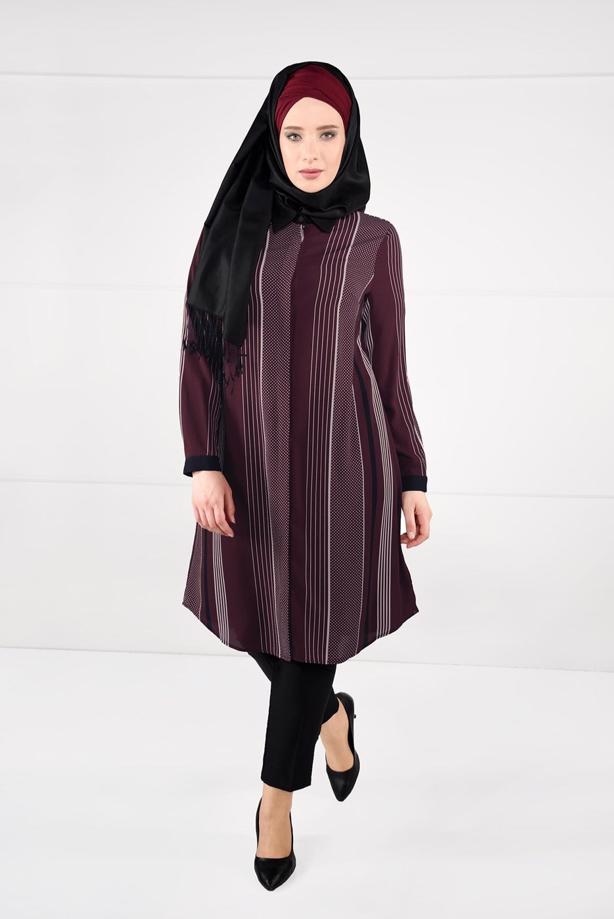 Tesettür giyim  ÇİZGİ PUANTİYE DESENLİ TUNİK 4923  - TRENDTESETTÜR