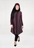 Vêtements hijab ROUGE BORDEAUX TUNIQUE À POIS À RAYURES 4923 