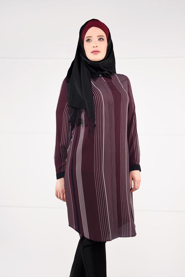 Tesettür giyim  ÇİZGİ PUANTİYE DESENLİ TUNİK 4923  - TRENDTESETTÜR