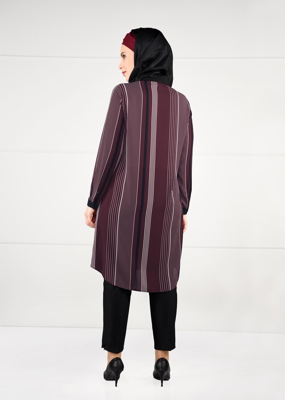 Hijab clothing CLARET RED STRIPPED POLKADOT TUNIC 4923 