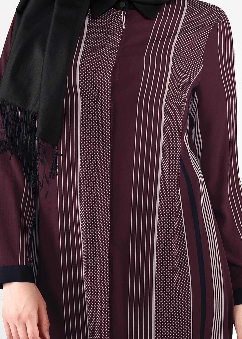 Vêtements hijab ROUGE BORDEAUX TUNIQUE À POIS À RAYURES 4923 