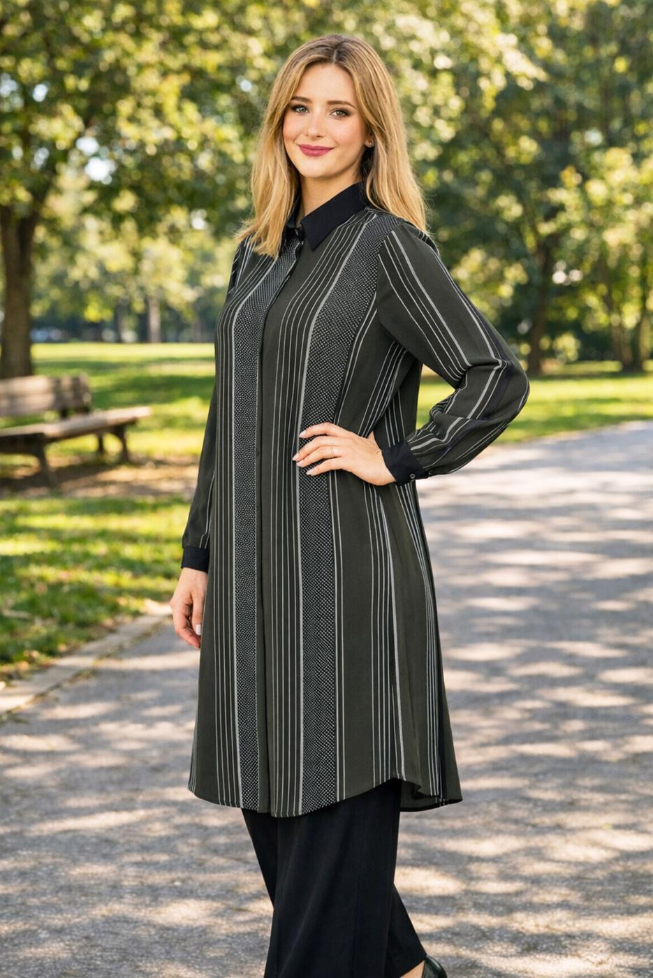 Vêtements hijab KAKI TUNIQUE RAYÉE T 4923