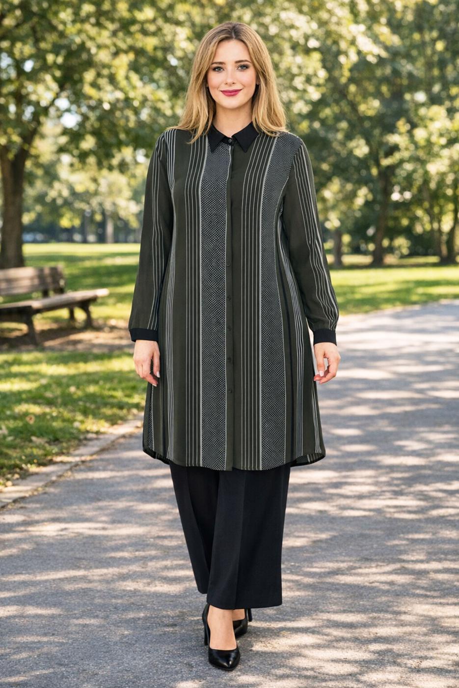 Vêtements hijab KAKI TUNIQUE RAYÉE T 4923