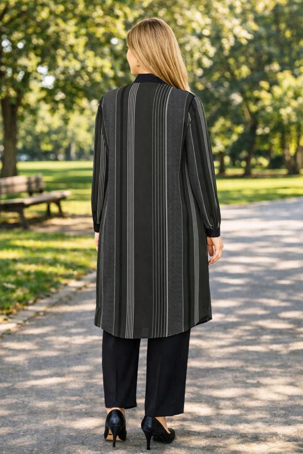 Vêtements hijab KAKI TUNIQUE À POIS À RAYURES 4923  - TRENDTESETTÜR