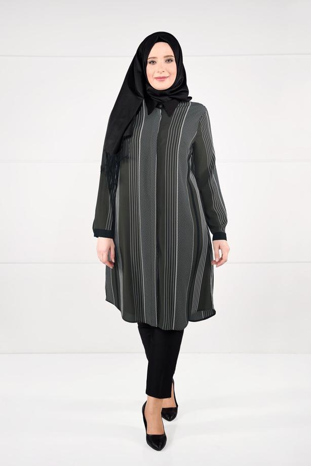 Tesettür giyim  ÇİZGİ PUANTİYE DESENLİ TUNİK 4923  - TRENDTESETTÜR