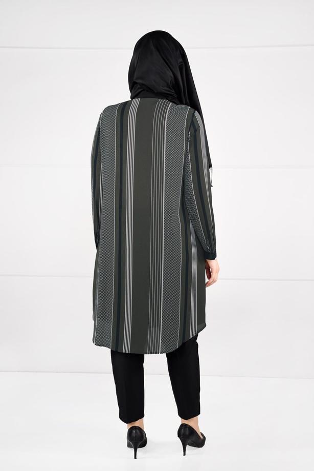 Tesettür giyim  ÇİZGİ PUANTİYE DESENLİ TUNİK 4923  - TRENDTESETTÜR