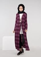 Hijab clothing CLARET RED CHECK TUNIC WITH SLITS 4928 