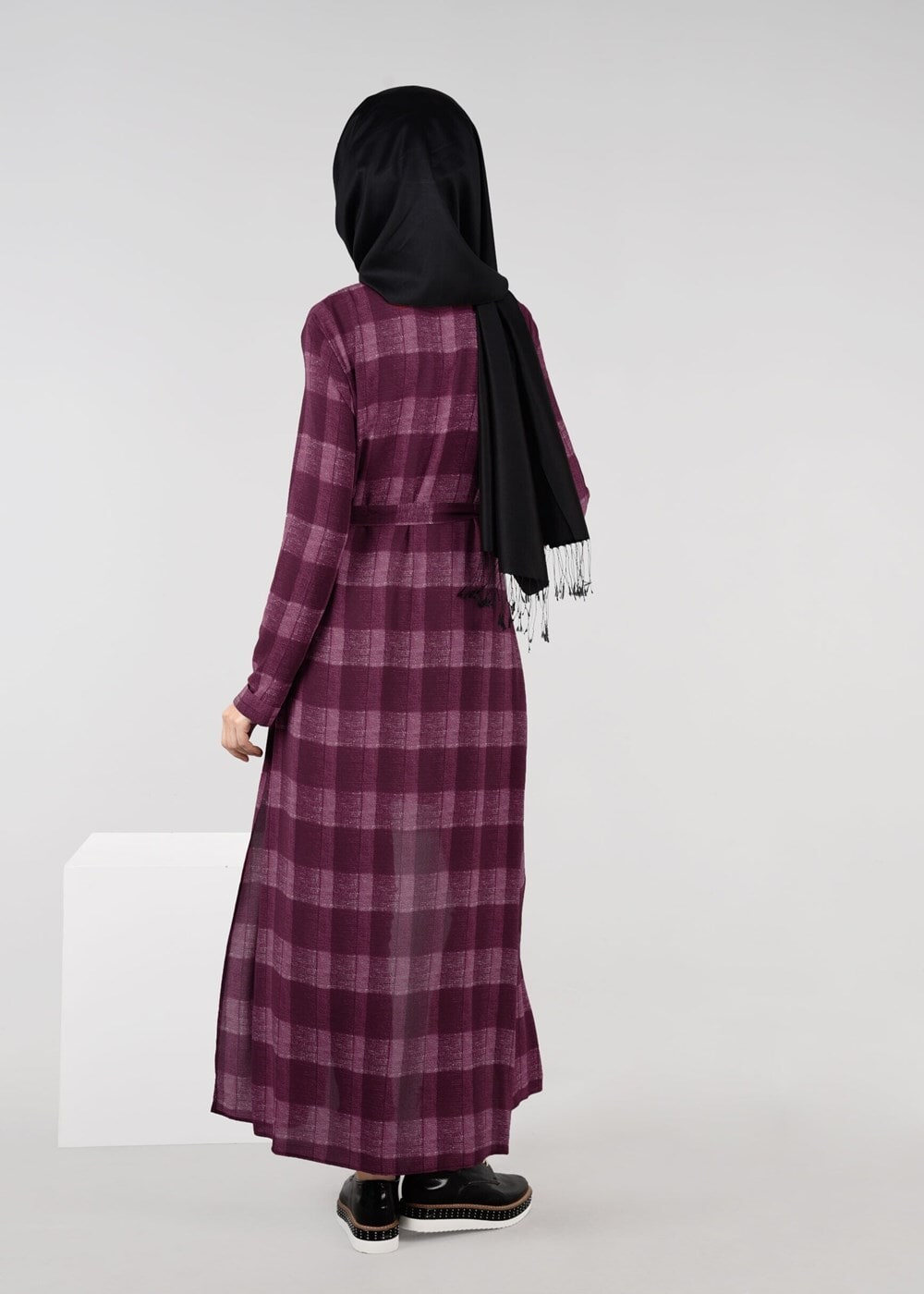 Hijab clothing CLARET RED CHECK TUNIC WITH SLITS 4928 