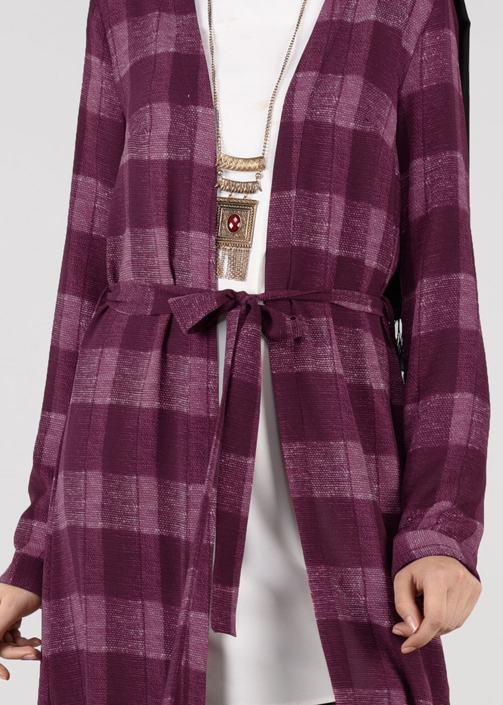 Hijab clothing CLARET RED CHECK TUNIC WITH SLITS 4928 