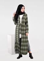 Vêtements hijab KAKI TUNIQUE À CARREAUX AVEC FENTES 4928 
