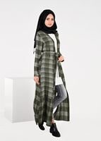 Vêtements hijab KAKI TUNIQUE À CARREAUX AVEC FENTES 4928 