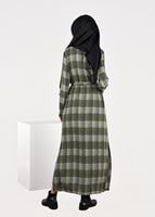 Vêtements hijab KAKI TUNIQUE À CARREAUX AVEC FENTES 4928 