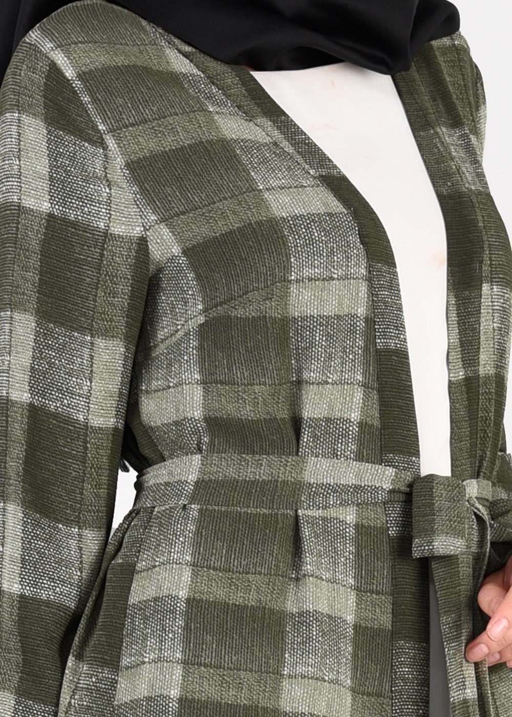 Vêtements hijab KAKI TUNIQUE À CARREAUX AVEC FENTES 4928 