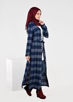 Tesettür giyim LACİVERT YANLARI YIRTMAÇLI KARELİ TUNİK 4928