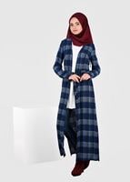 Tesettür giyim LACİVERT YANLARI YIRTMAÇLI KARELİ TUNİK 4928