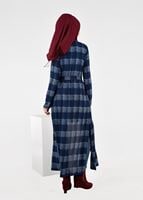 Tesettür giyim LACİVERT YANLARI YIRTMAÇLI KARELİ TUNİK 4928