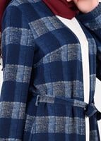 Tesettür giyim LACİVERT YANLARI YIRTMAÇLI KARELİ TUNİK 4928