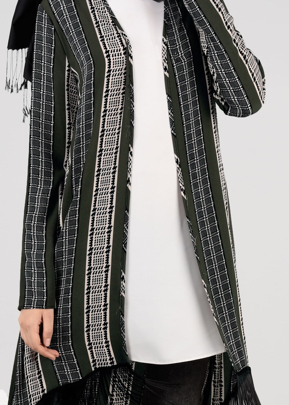 Vêtements hijab KAKI TUNIQUE À FRANGES 4929 