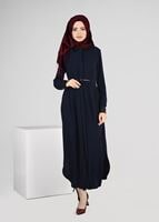 Tesettür giyim LACİVERT KEMERLİ UZUN TUNİK 4981 