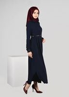 Tesettür giyim LACİVERT KEMERLİ UZUN TUNİK 4981 
