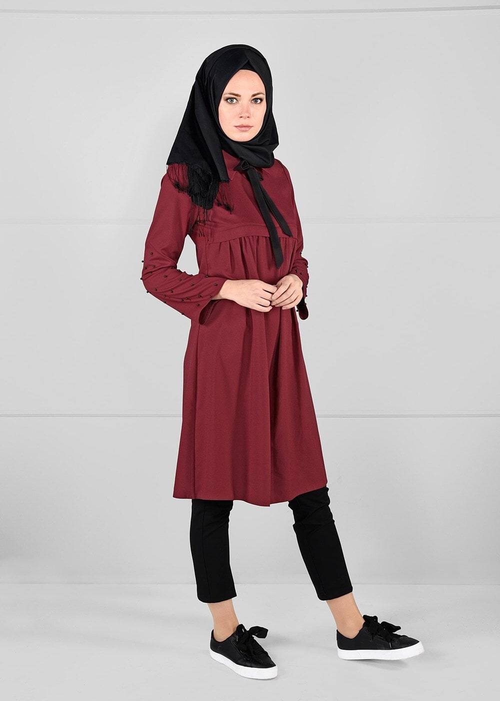 Vêtements hijab ROUGE BORDEAUX TUNIQUE À VERROTERIES 5351