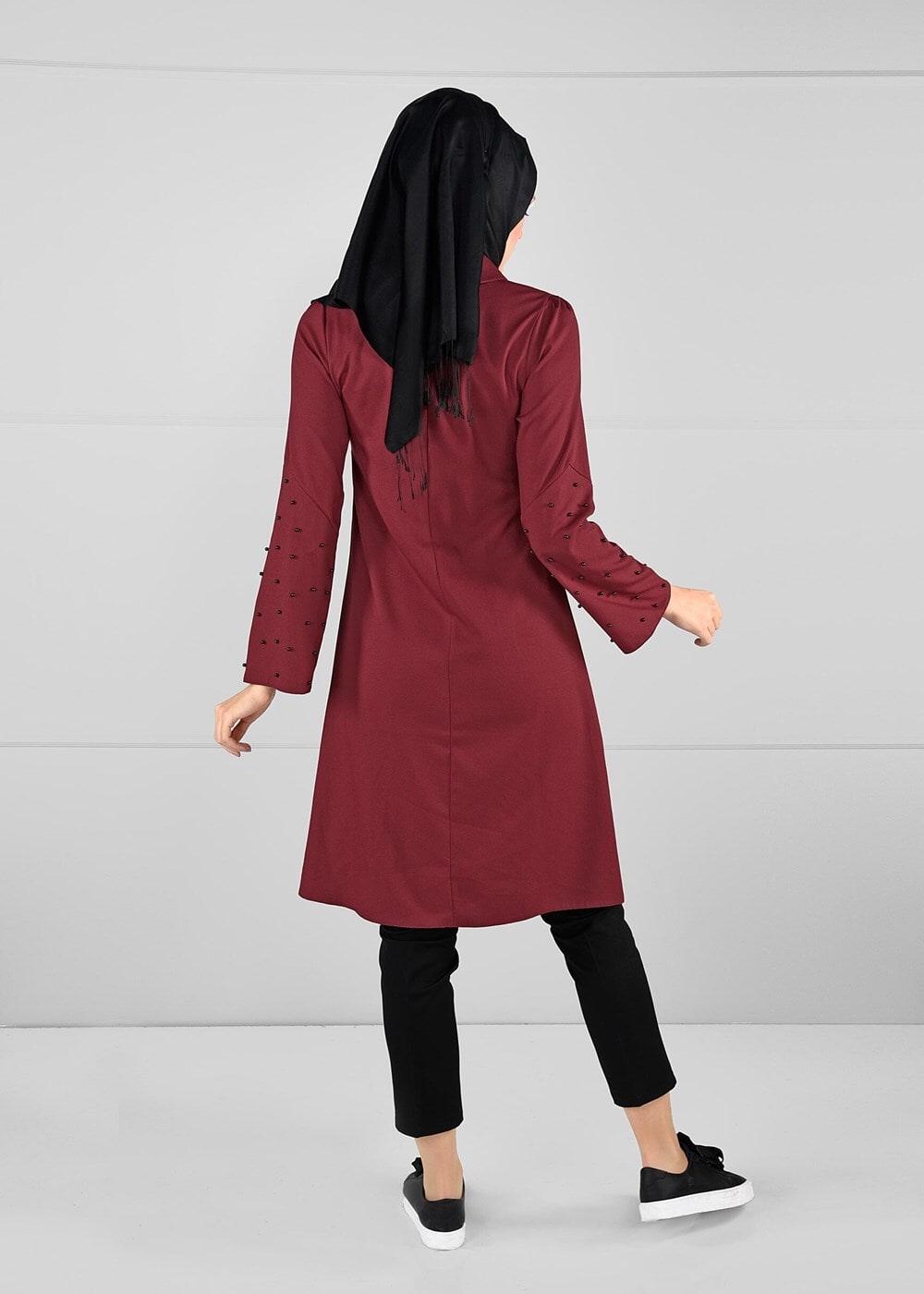 Hijab clothing CLARET RED BEADED TUNIC 5351