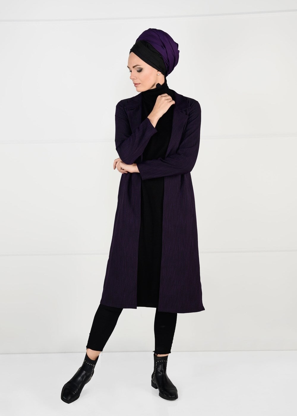 Vêtements hijab POURPRE VESTE AVEC CEINTURE 5825 