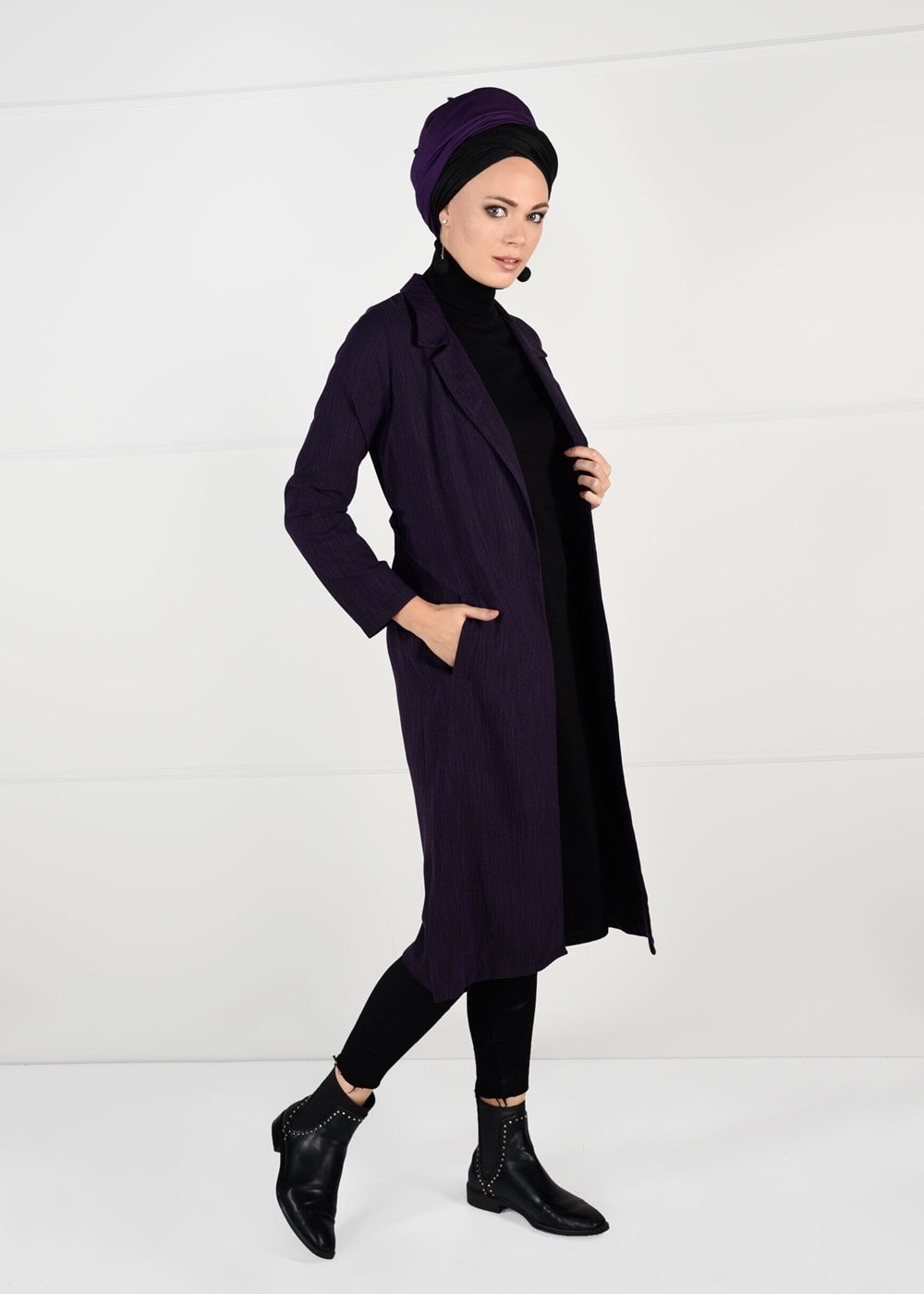 Vêtements hijab POURPRE VESTE AVEC CEINTURE 5825 