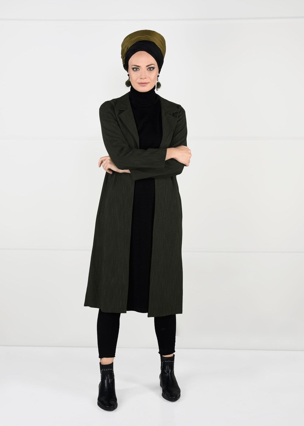 Hijab clothing KHAKI BELTED JACKET 5825 