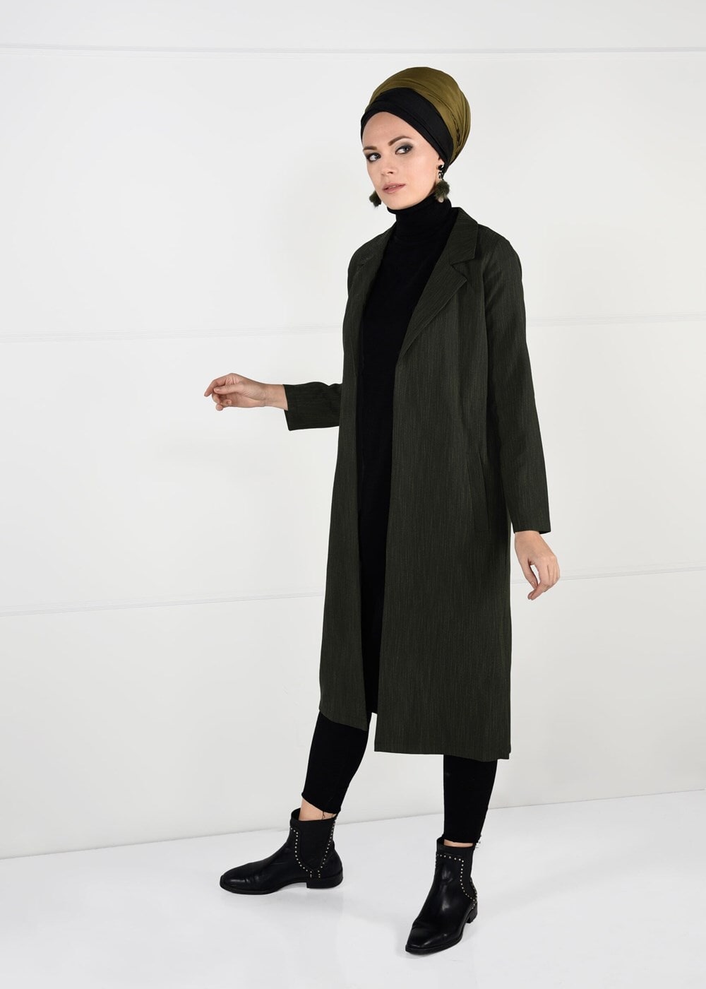 Vêtements hijab KAKI VESTE AVEC CEINTURE 5825 