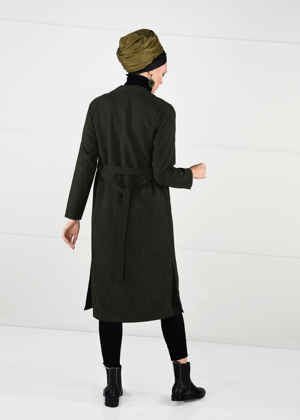 Vêtements hijab KAKI VESTE AVEC CEINTURE 5825 