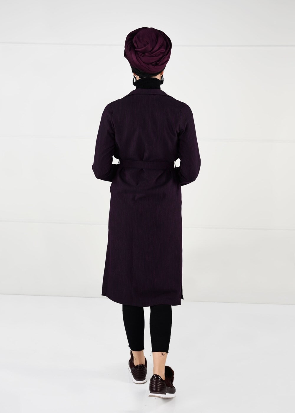 Vêtements hijab PRUNE VESTE AVEC CEINTURE 5825 