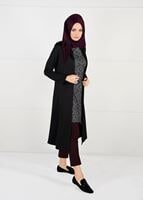 Tesettür giyim SİYAH OMUZLARI BONCUK İŞLEMELİ 2Lİ TUNİK TAKIM 6057