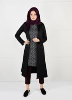 Tesettür giyim SİYAH OMUZLARI BONCUK İŞLEMELİ 2Lİ TUNİK TAKIM 6057