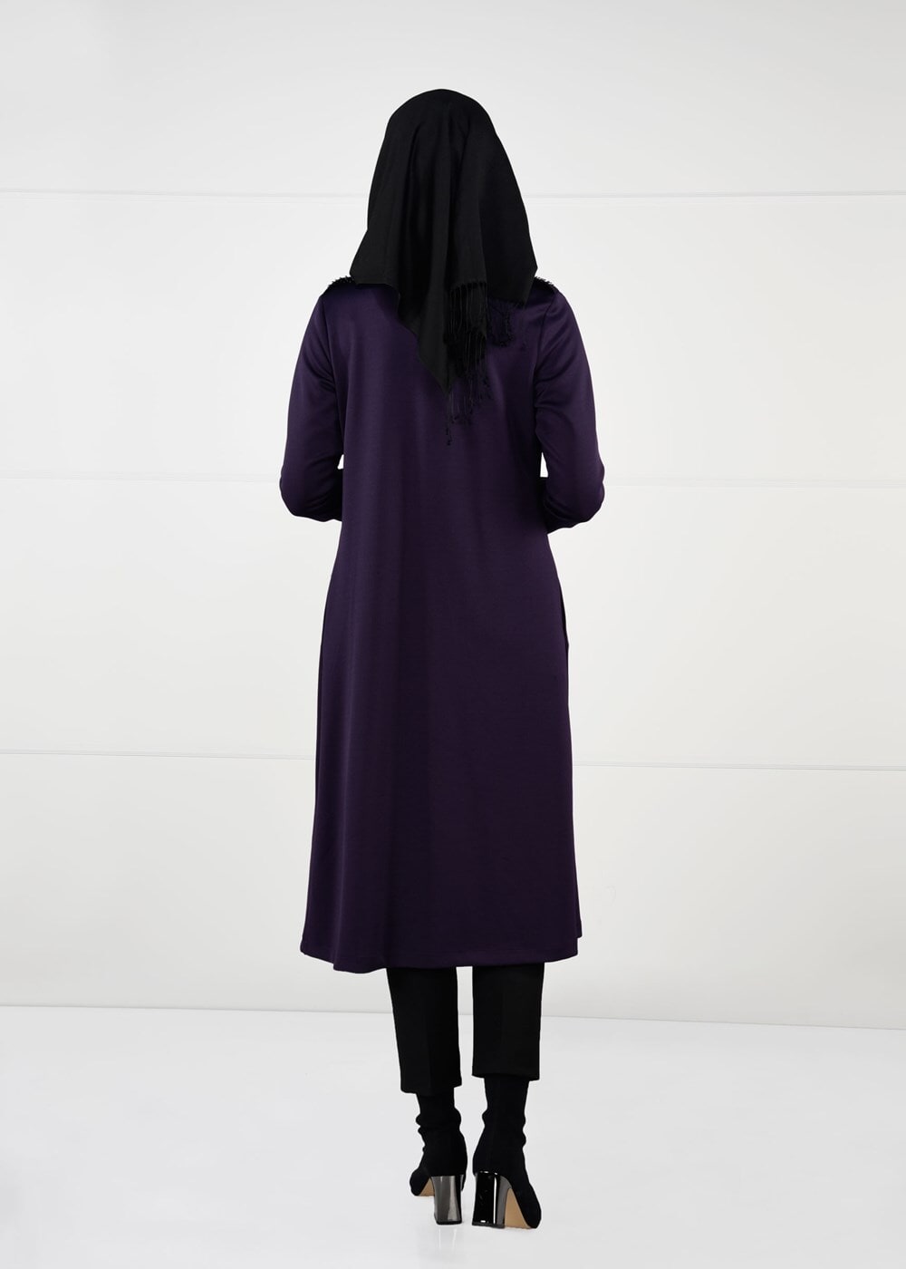 Tesettür giyim MOR OMUZLARI BONCUK İŞLEMELİ 2Lİ TUNİK TAKIM 6057