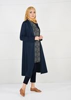 Tesettür giyim LACİVERT OMUZLARI BONCUK İŞLEMELİ 2Lİ TUNİK TAKIM 6057