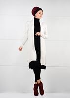 Tesettür giyim BEJ ŞAL YAKA TRİKO HIRKA 6219 