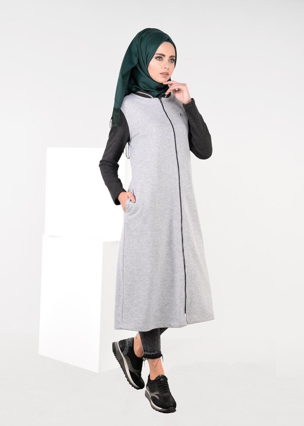 Vêtements hijab GRIS TUNIQUE EN SPORT À ZIPPÉE 6609