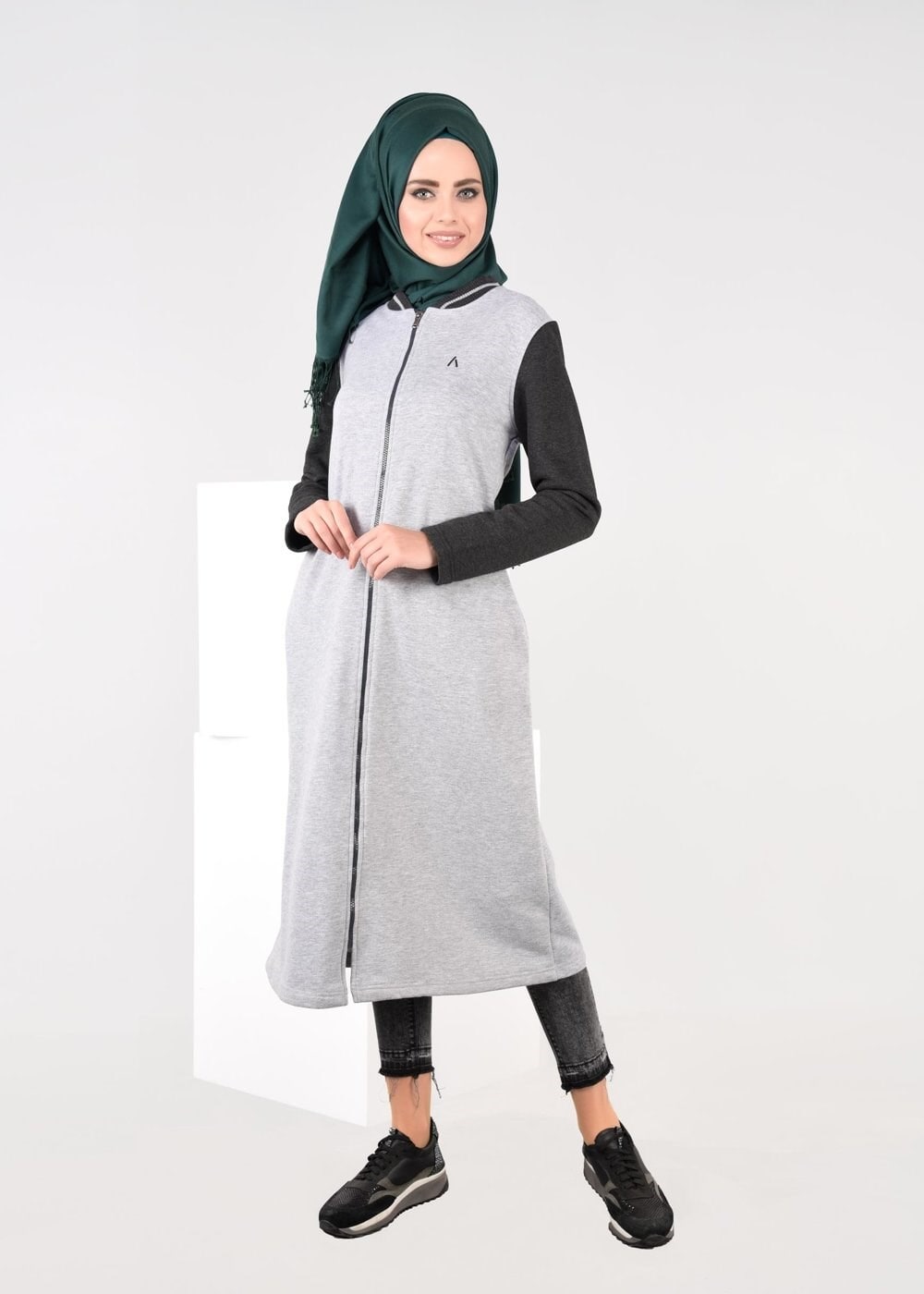 Vêtements hijab GRIS TUNIQUE EN SPORT À ZIPPÉE 6609