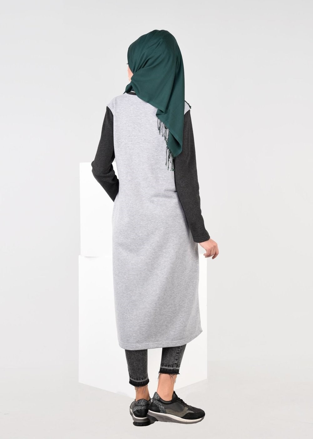 Vêtements hijab GRIS TUNIQUE EN SPORT À ZIPPÉE 6609