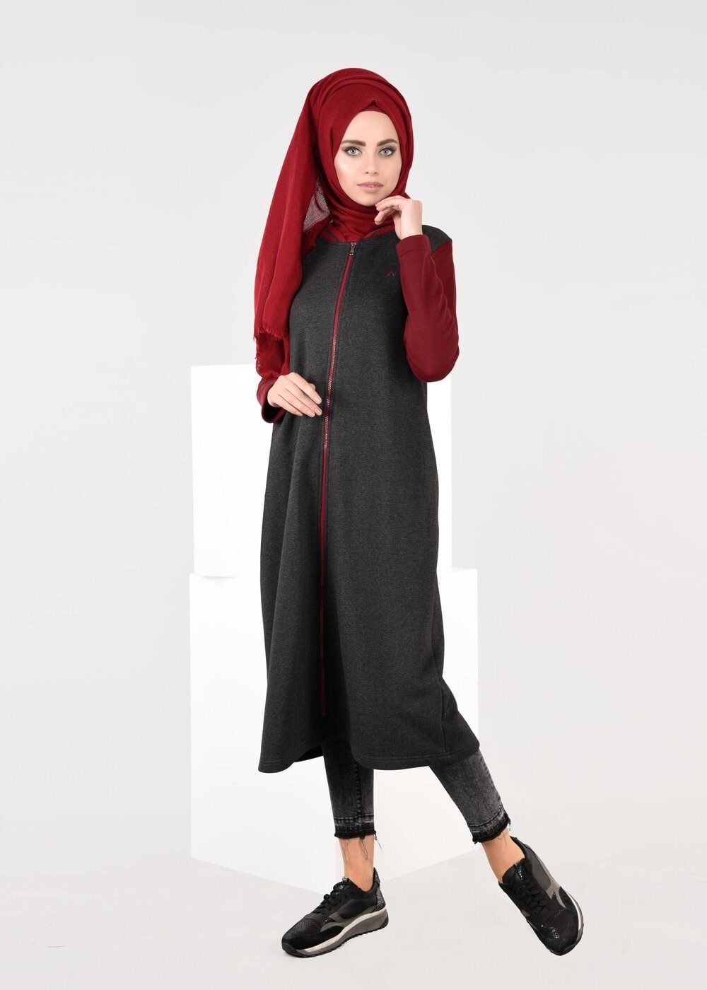 Hijab clothing GREY ZIPPED SPORT TUNIC 6609