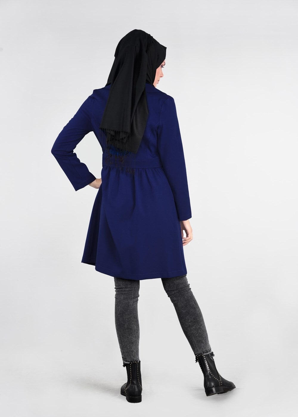 Tesettür giyim LACİVERT DÜĞMELİ KRUVAZE TRENÇKOT 03107 